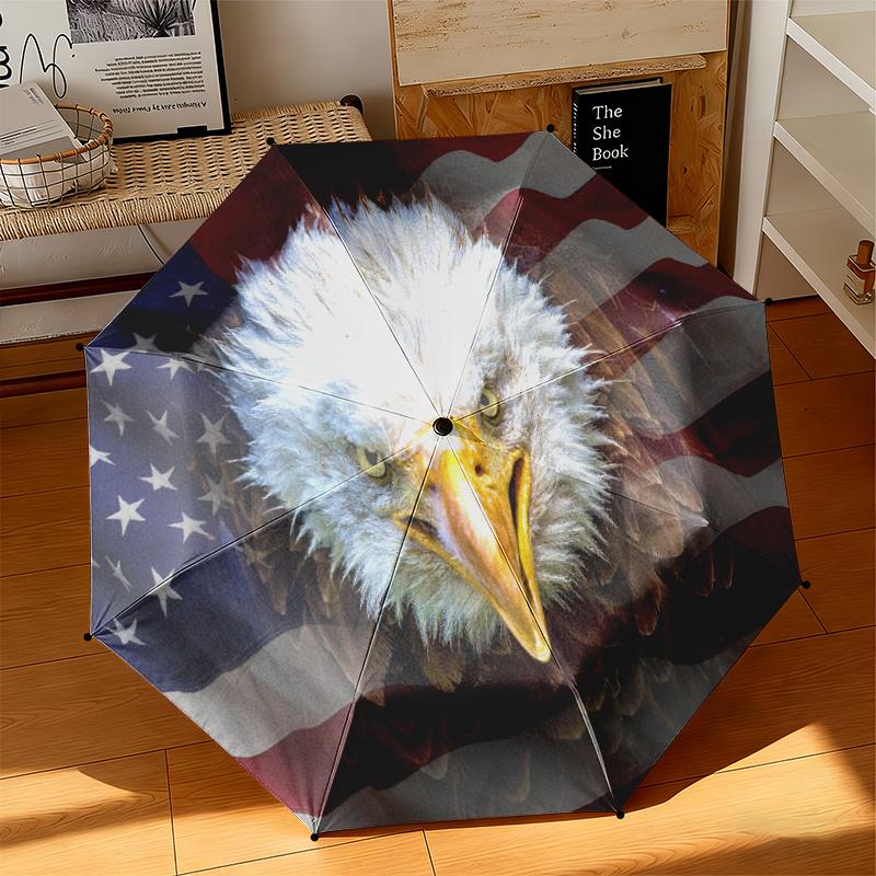 1pc American Bald Eagle Poster Umbrella Portable Folding Umbrella Iron Frame Hole Bone Structure Outdoor Home Umbrella