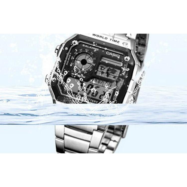 Casio Aydınlatıcı Gümüş ve Siyah Dijital Saat AE1200WHD-1A Siyah Saat AE-1200WHD-1A AE-1200WHD-1A