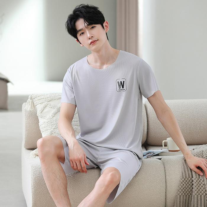 Summer Men's Pajamas Tops and Shorts MODAL COTTON Cool Sleepwear Loungewear Students Two-Piece Letter Youth Nightwear Homewear