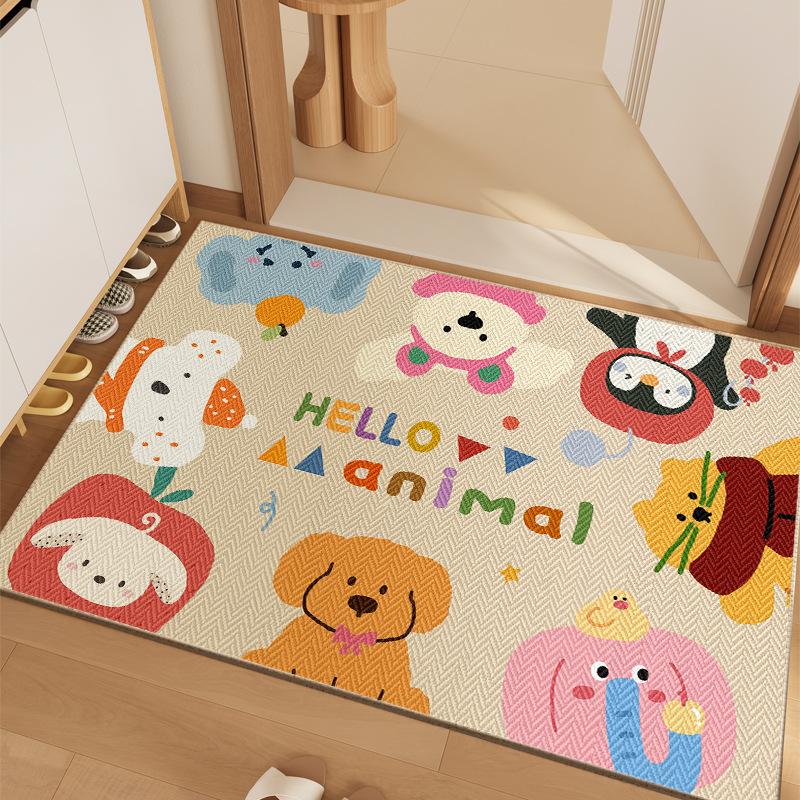 Cartoon Animal Carpet Mat Rug Collage Design with Happy Text Inspirational Phrase Home Decoration Floor Mat Welcome Mat 40X60CM
