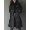 Women's Turn Down Collar Long Sleeve Suede Long Coat Regular Fit Casual Trench Coat