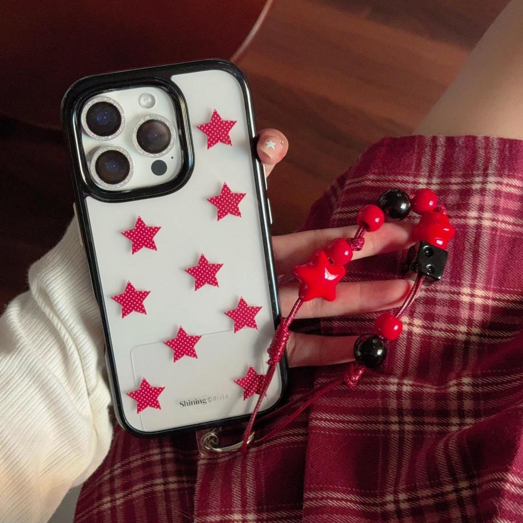 Red Polka Dot Five-Point Star Phone Case for iPhone 13-17 Pro/Pro Max