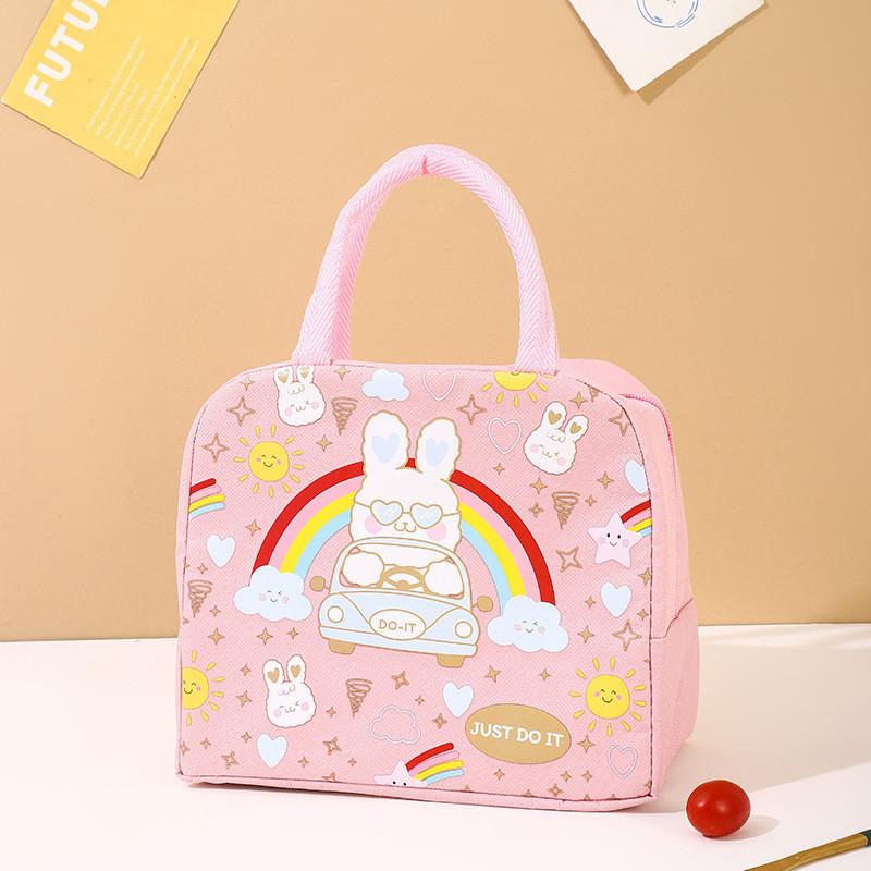 Cute Cartoon Oxford Insulated Lunch Bag For Work And School Pink Astronaut Rabbit
