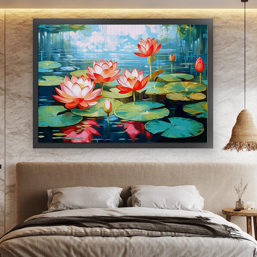 Full Embroidery Eco-cotton Thread 9CT Printed Flower Cross Stitch Kit Art