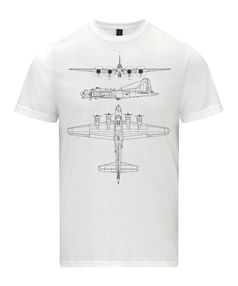 B17 Flying Fortress TShirt Technical Drawing Blueprint Bomber Aircraft USAF 2XL