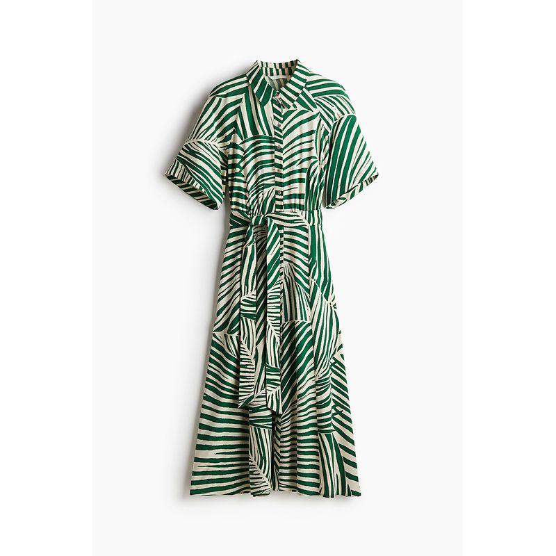 

Hm2025 Summer New Women clothes Fashion Casual All-matching Waist Lace-up Shirt Dress 1217576