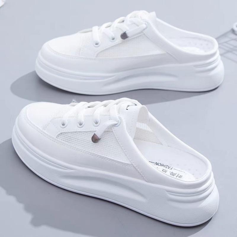 Baotou half slippers women wear summer new mesh breathable casual shoes lazy little white shoes women