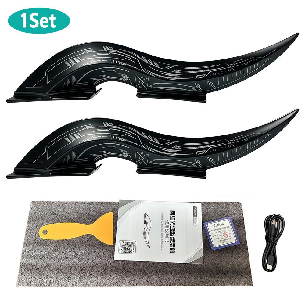 1Set Universal Dragon Horn Car Roof Decoration Fins Waterproof, 32 LED Light Modes, Touch Control Dimmable,Type-C Rechargeable Style1