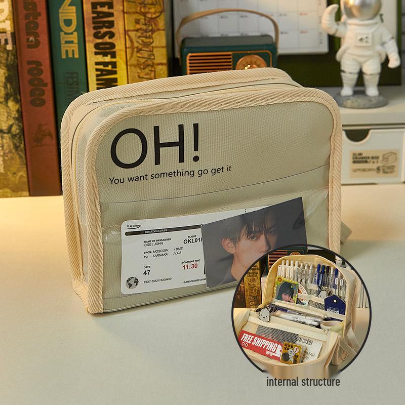 

Large Capacity Japanese Style Canvas Pencil Case for Girls - Trendy Student Stationery Box