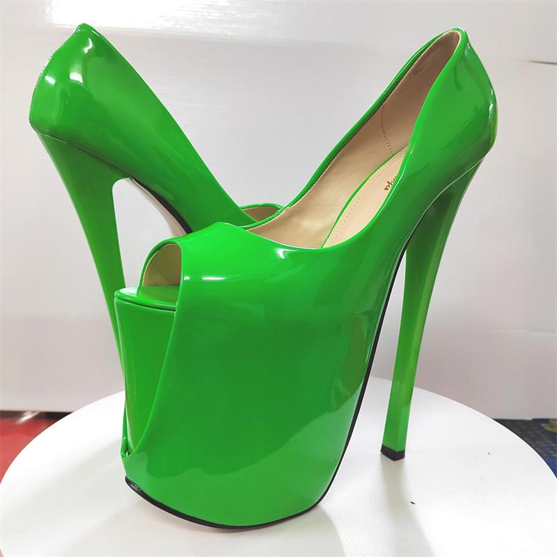 Crossdresser Sexy Stilettos 19 22cm Thin High-Heeled Patent Leather Platforms Shoes Woman Evening Party Peep Toe Pink Pumps