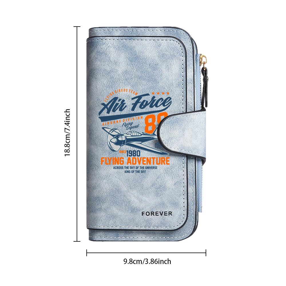 Vintage Airplane Pattern Long Wallet Fashion Multi Slot Portable Purse Casual Daily Card Holder