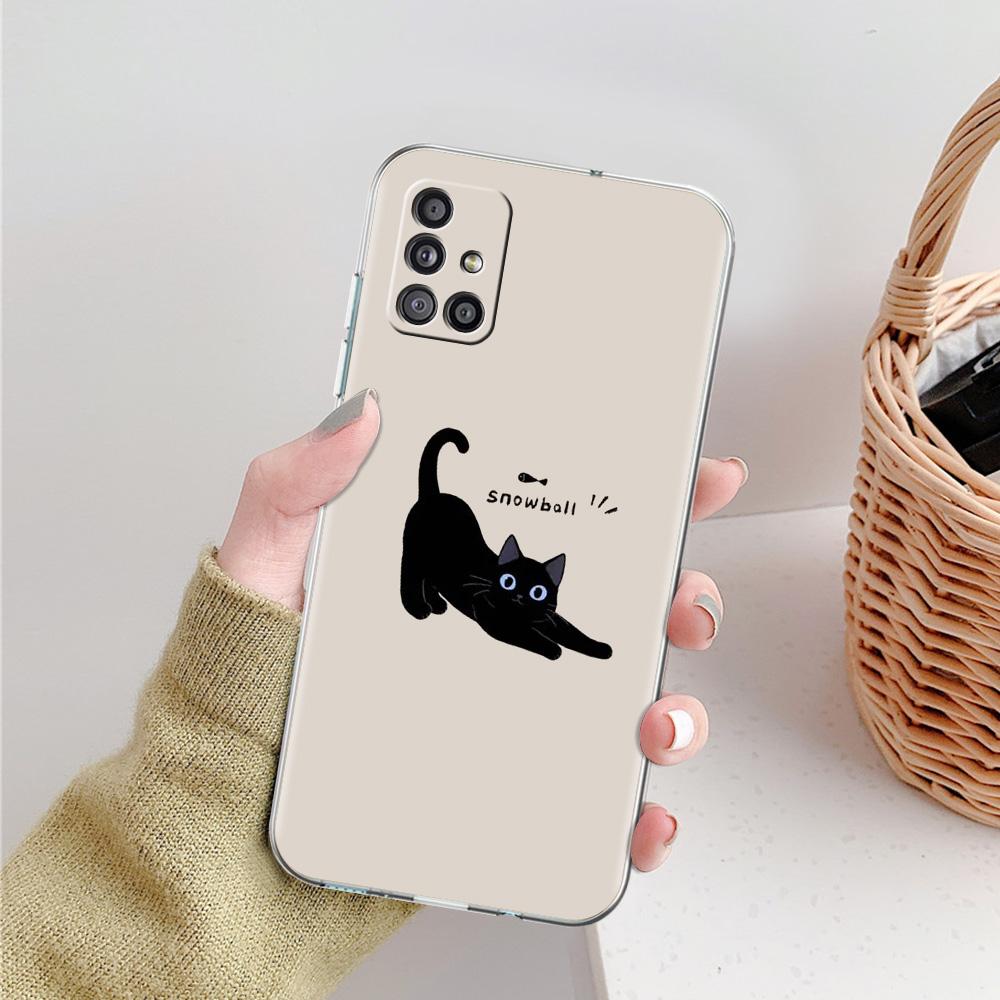Phone Case For Samsung A15 A13 A35 A55 A51 A71 A41 A31 A21S A03S A05 A17 A23 A25 A33 A53 A73 5G A07 4G Cover Funny Black Cat