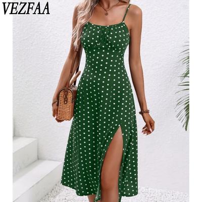 Women's Fashion Summer Spring Polka Dot Print Sleeveless Suspenders High Waist Casual Dresses