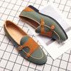 Leinwand Lederschuhe Herren Lässig Luxusmarke Handgefertigt Penny Loafers Herren Slipper Flats Fahrschuhe Kleid Schuhe Weiß Grün