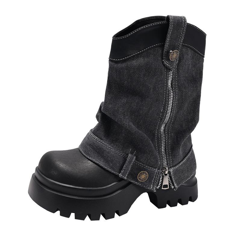 Queen Fan Brown British Style Platform Martin Boots Women's 2025 New Autumn Slimming and Heightening Pants Short Boots
