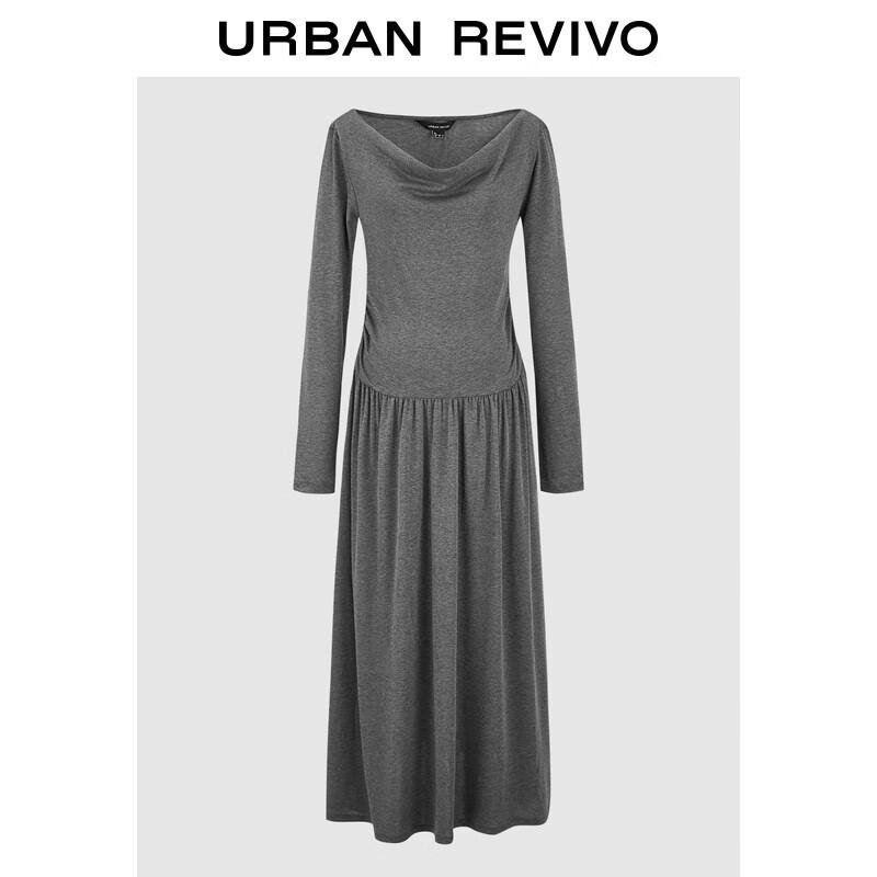 

UR Женское осеннее 2025 Элегантное длинное платье с драпировкой на шее и плиссировкой XL