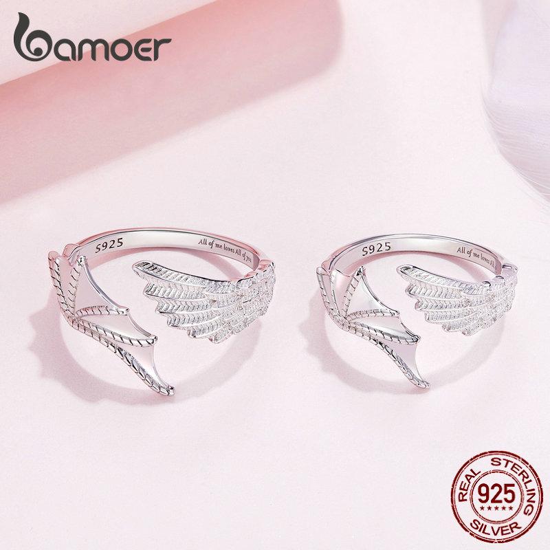 

BAMOER Стерлингового Серебра 925 пробы Кольцо Ангела и Демона Открытие Кольцо Любовник Регулируемое Кольцо для Женщин Пара Ювелирных Изделий
