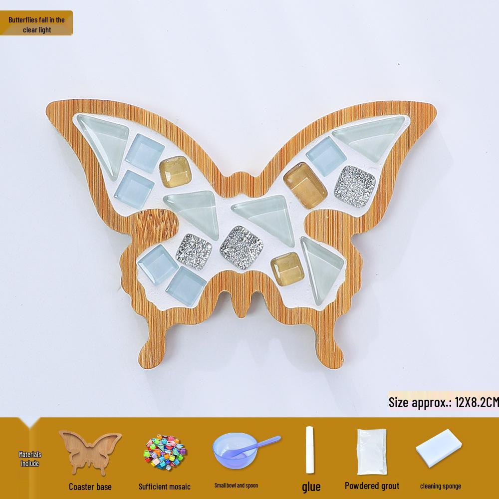Handmade Butterfly Mosaic Coaster DIY Kit - Children's Craft Set with Creative Glass Tiles
