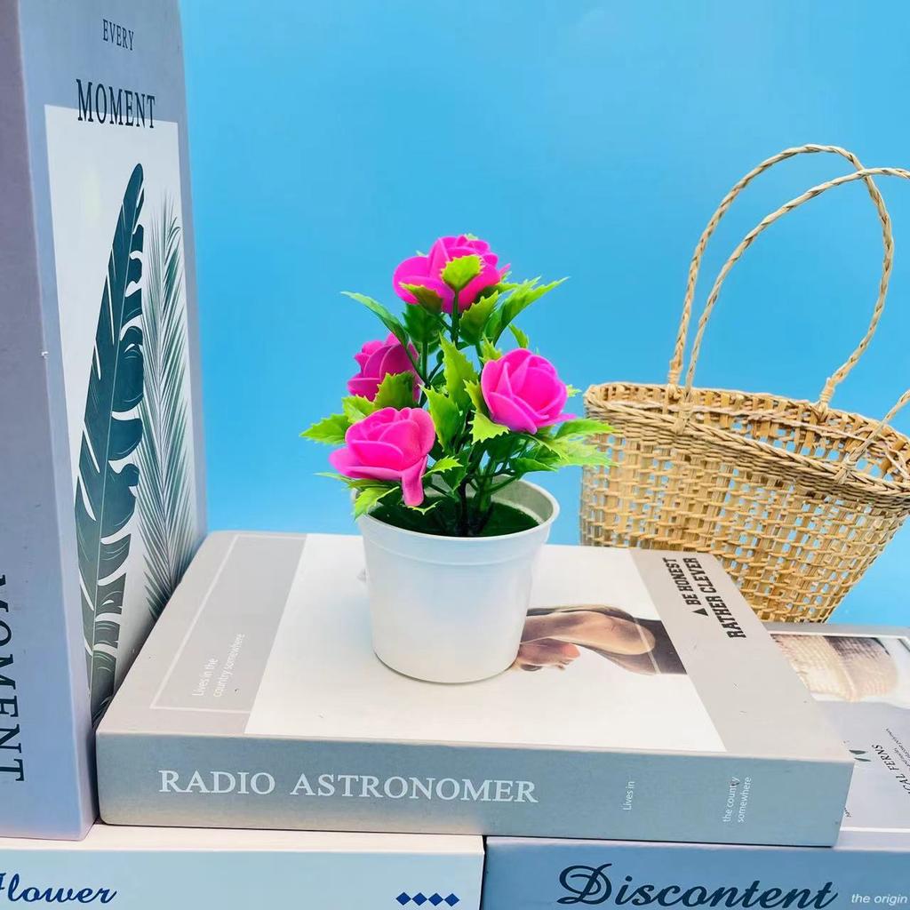 Simulated Rose Potted Plant Creative Decoration Home Green Indoor and Outdoor Landscape Bedrooms Living Rooms, Desktop Decor