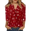 Women's T Shirt Christmas Print Button 3/4 Sleeve Daily Weekend Fashion Basic V- Neck Regular Top