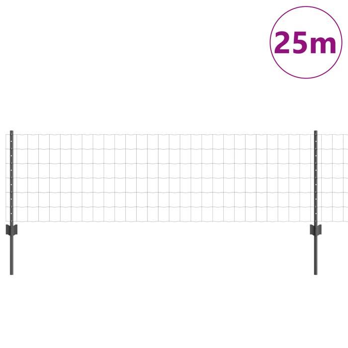 VidaXL Clôture Euro avec 11 poteaux U Gris 0,6x25 m Acier 3336110