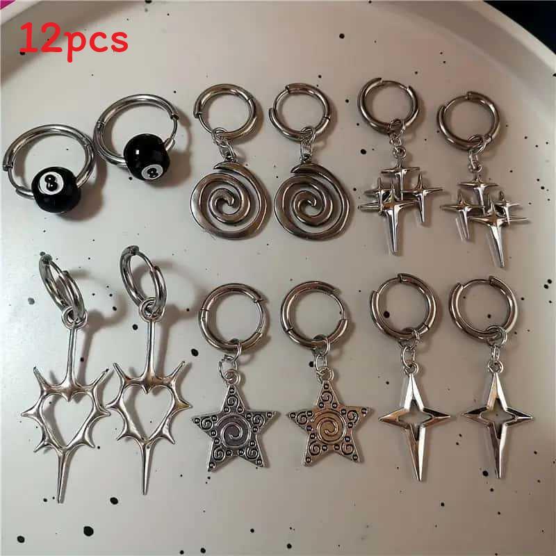 Geometric Star Earrings Alloy Pendant Gothic Retro For Women