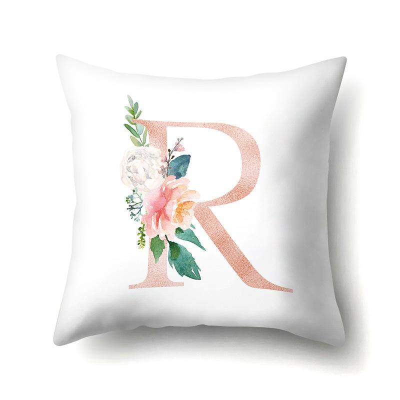 Polyester Pillowcase Home Pink Floral Decorative Print Pillowcase 26 English Letter Cushion Cover