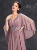 Elegant V-Neck Sequined Evening Gown with Trumpet Sleeves and Embroidered Applique