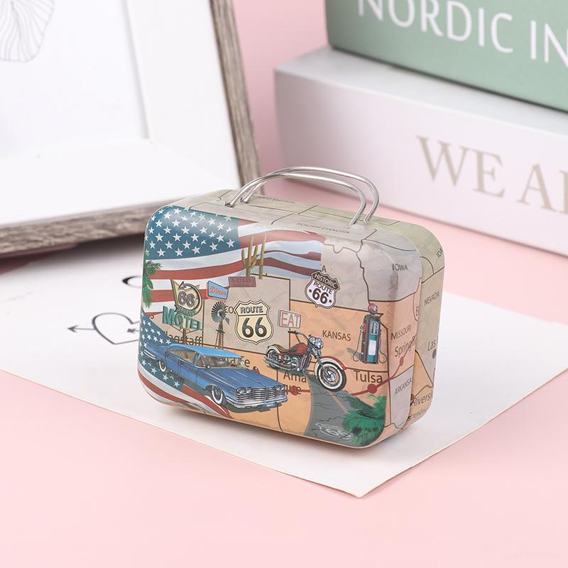 1Pc Vintage Mini Suitcase With Handle Candy Tinplate Storage Box For Wedding Gifts Candy Chocolate Travel Portable Container