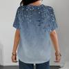 Blue And White Flower Pattern Women's T-shirt Casual Fashionable Comfortable Summer Round Neck Short Sleeve Y2k Streetwear