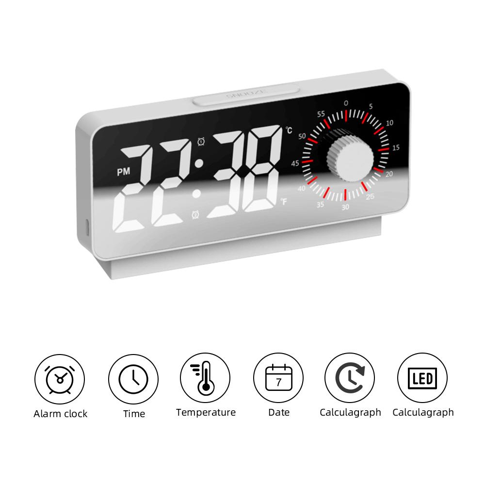 New LED Digital Alarm Clock Timer Function Temperature Electric Alarm Clocks USB Rechargeable Desktop Mirror Clock Bedroom