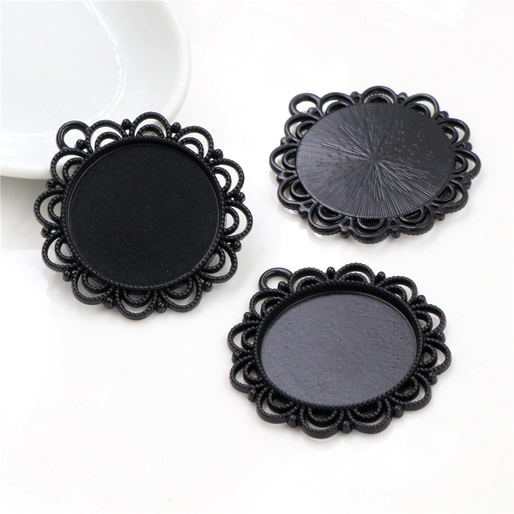 New Fashion 5pcs 25mm Inner Size Black Antique Silver Plated Bronze Flower Simple Style Cabochon Base Setting Charms Pendant
