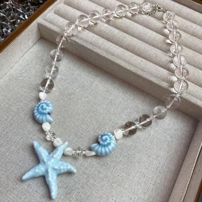 Dopamine 12M White Crystal Splicing Shell Starfish Beaded Necklace Summer Seaside Vacation Wind Temperament Sweet Item