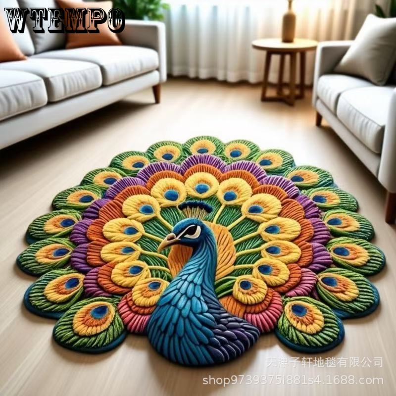 3D Páví koberec do obývacího pokoje, ložnice, koupelny, květinová podložka na podlahujavascript: