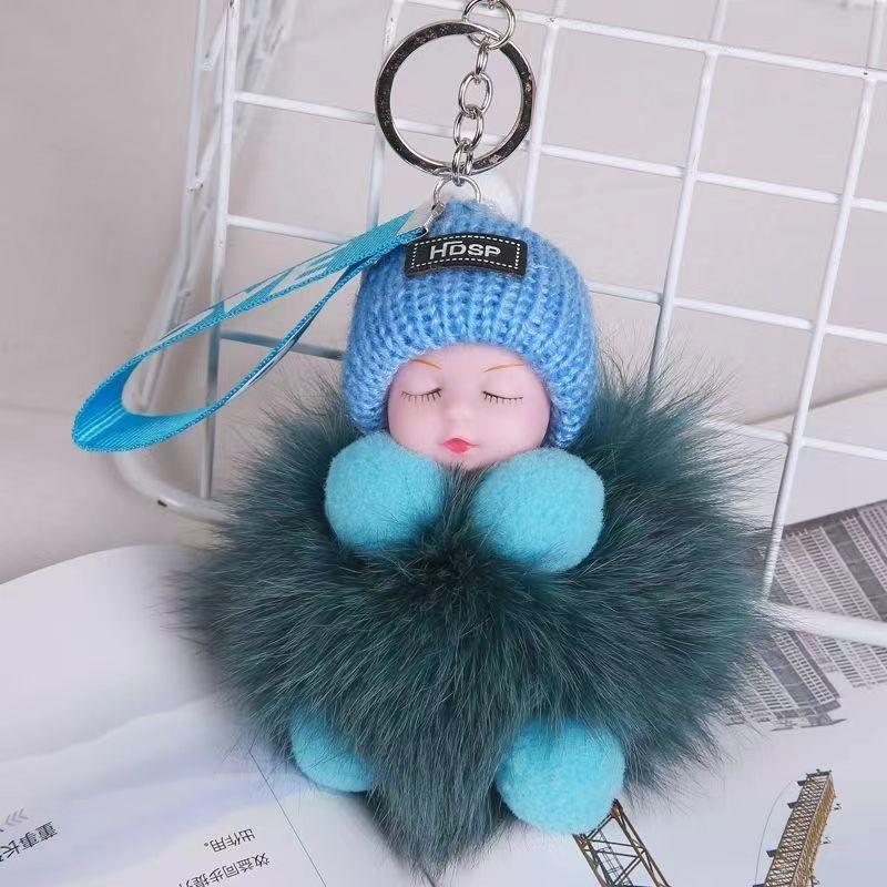 Faux Fox Fur Sleep Doll Bag Charm With Handmade Craft For Car Keychain And Backpack Decor