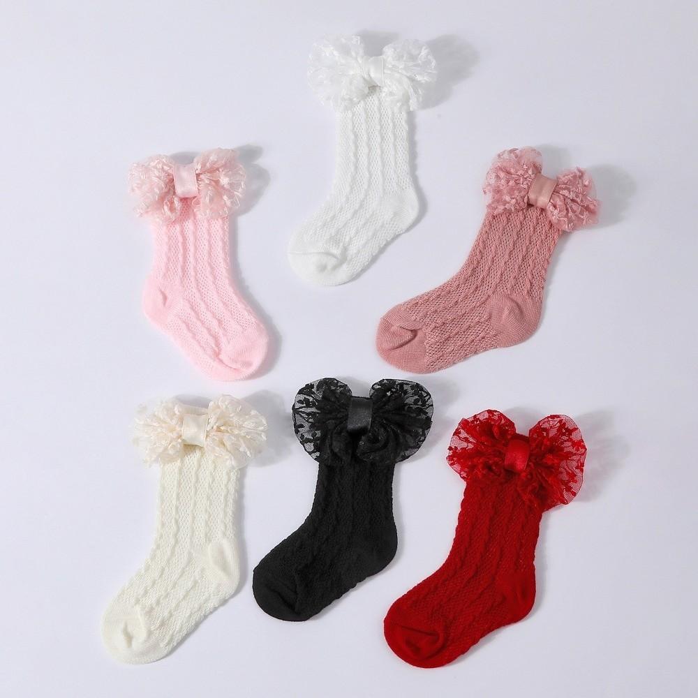 2PCS/Set Hollow Out Lace Bow Socks Lace Bow Knit Socks Set 3-12M Newborn Baby Girl