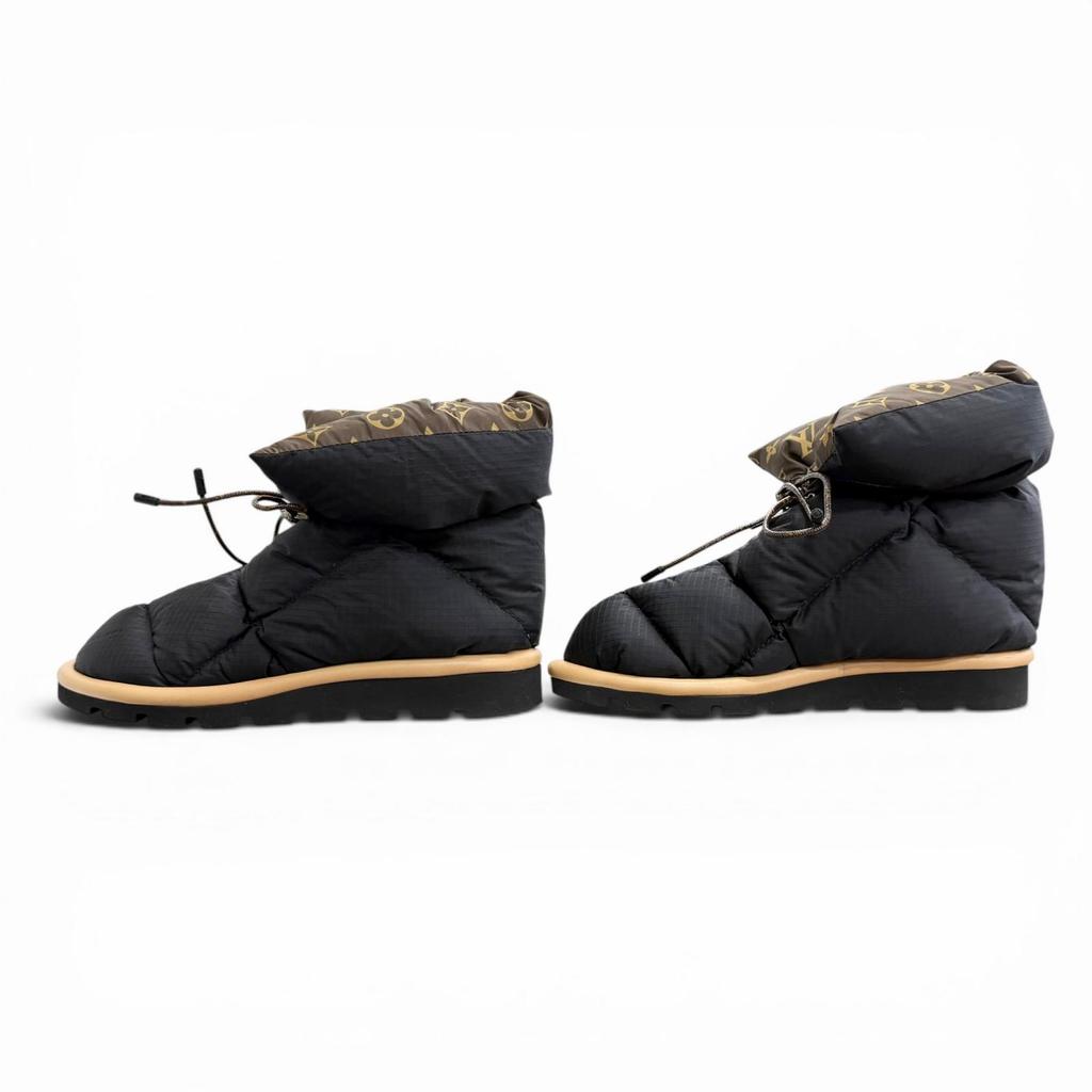 Great LOUIS VUITTON Short Boots Monogram Snow Boots Black Women 38 Used