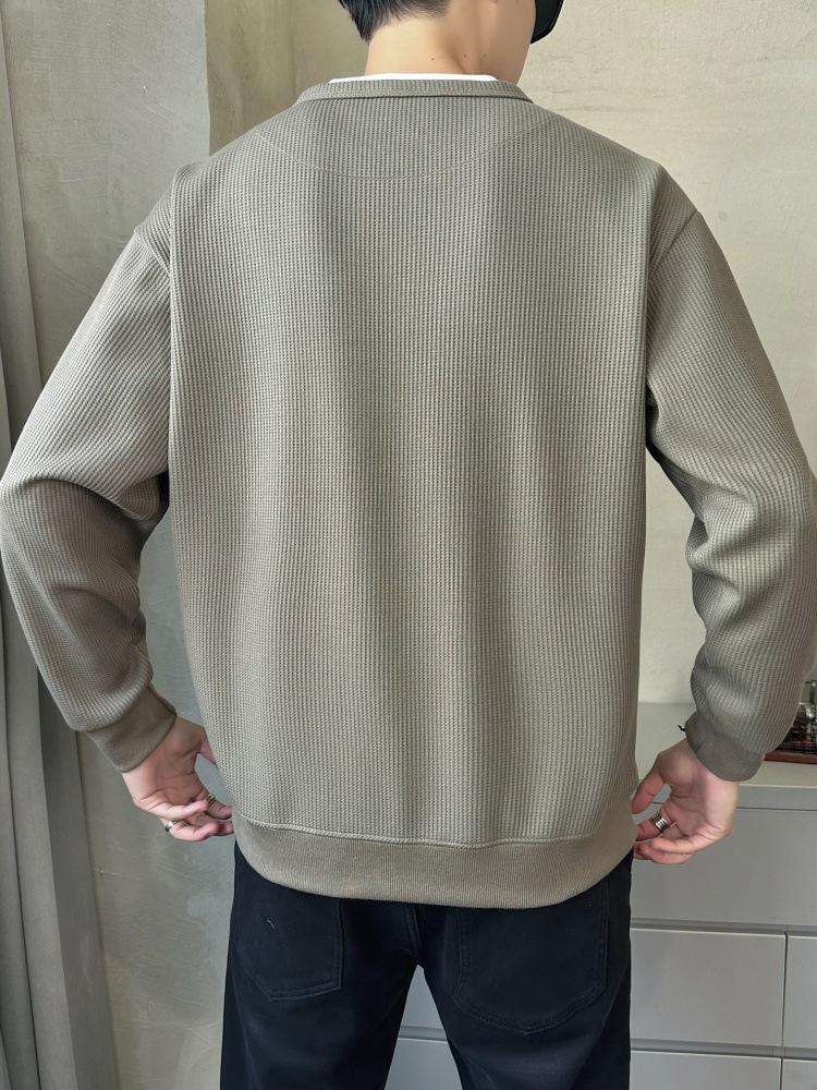 Men's Two-Piece Look Heavyweight Long Sleeve Hoodie 2025 Spring/Autumn Round Neck Base Shirt