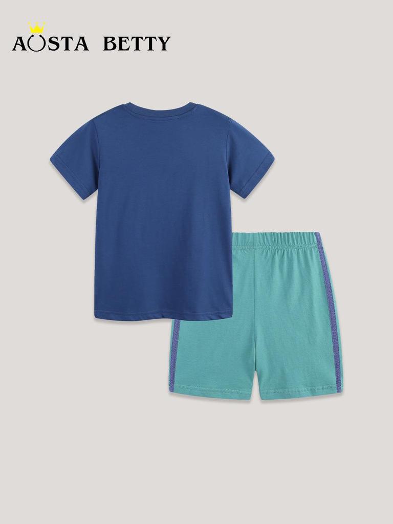 European Style Boys' Summer Two-Piece Cotton Sports Set - Short-Sleeve Top & Shorts