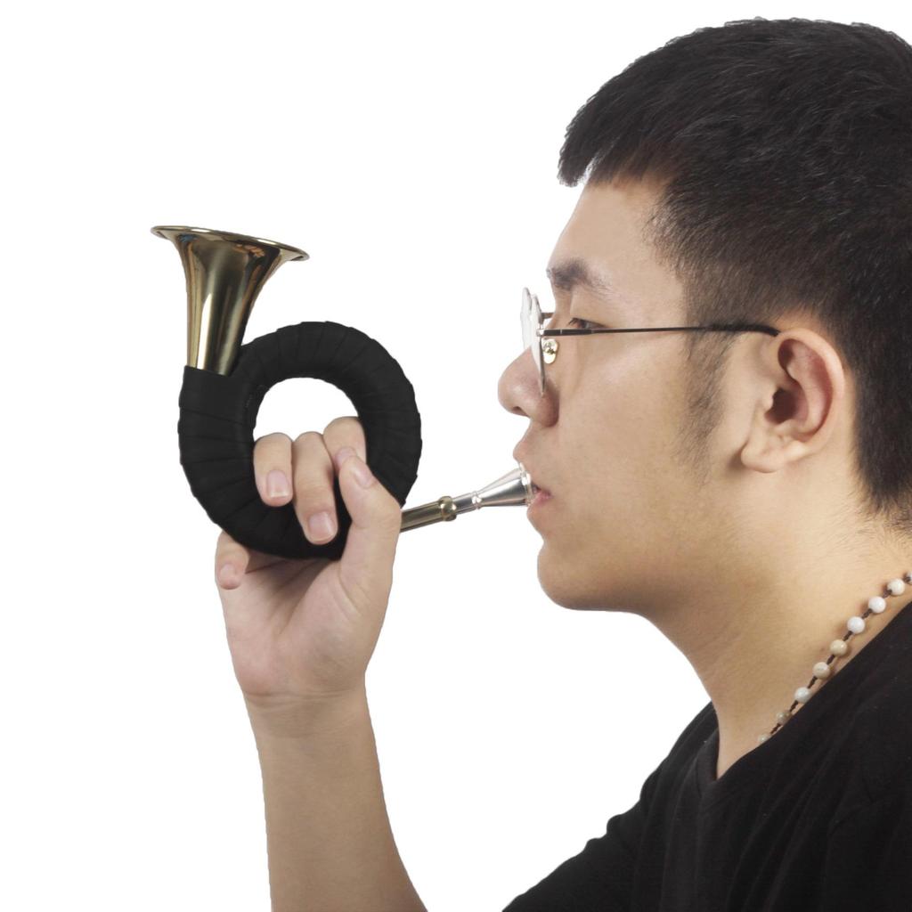 Brass B-flat French Horn Set: Gold Mini Horn with Stand