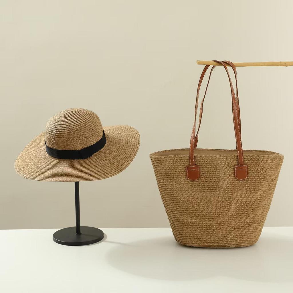 2024 Straw Hat & Handbag Set - Outdoor Travel, Sun Protection, Versatile High-End Fashion with Large Brim.