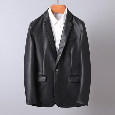 Leather Jacket Men's Korean Style Trendy Autumn and Winter Handsome PU Leather Jacket Men's Suit Collar Jacket