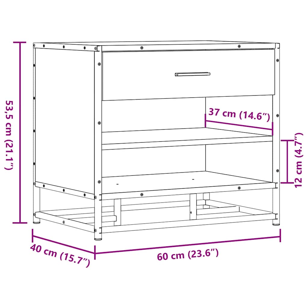 Shoe Bench Gray Sonoma 60 X 40 X 53.5 Cm Particleboard and Metal