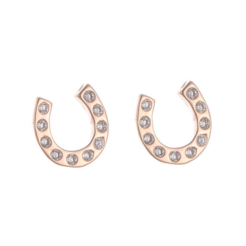 Elegant U-shaped Micro-inlaid Diamond Earrings for Girls - Cute & Stylish