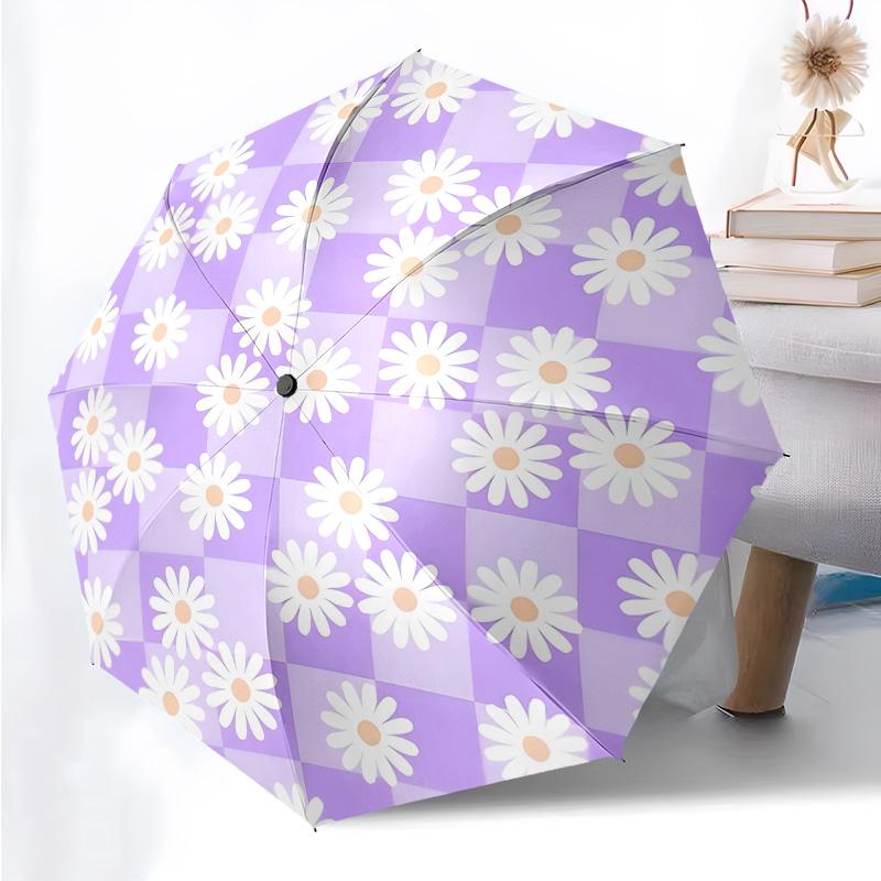 Small Flower Pattern Folding Umbrella Fashion Auto-Open 8 Iron Ribs Plastic Handle Foldable Sunshade Perfect Christmas Gifts