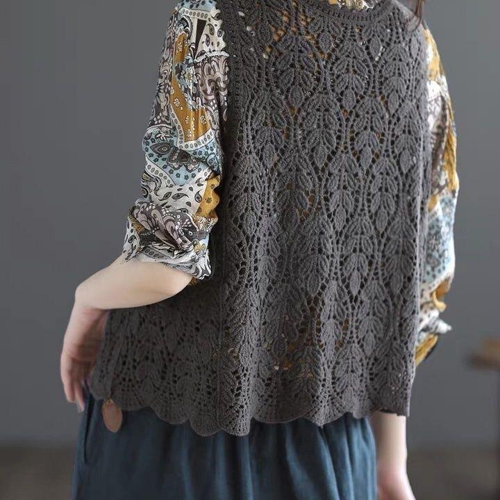 Gilet da donna ampio lavorato all'uncinetto estivo nuovo grasso MM gilet vuoto cardigan esterno marea
