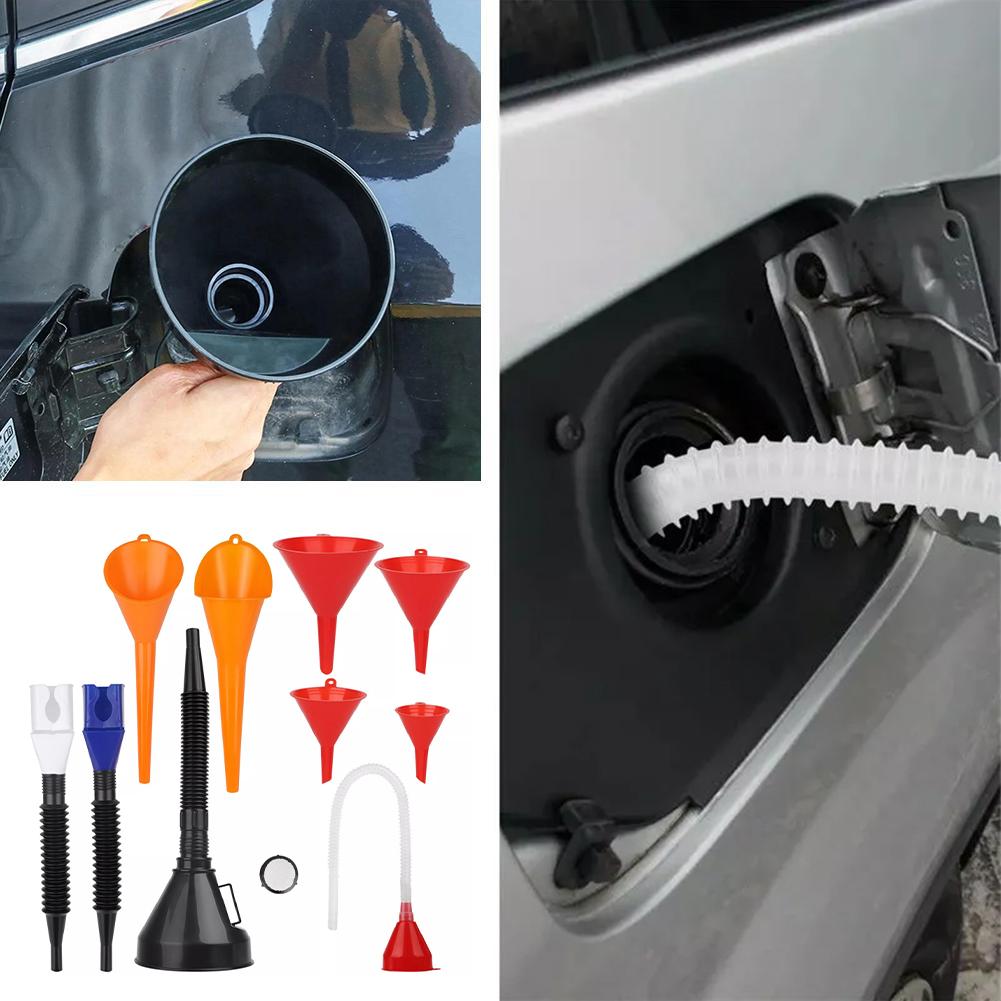 Oil Funnel Set With Filter And Telescopic Tube For Cars And Motorcycles Plastic Long Nozzle For Oil And Gasoline
