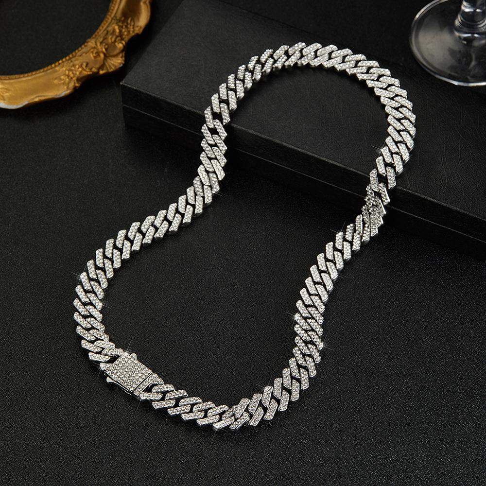 12MM Hip Hop Rhomboid  Solid Iced Out Cuban Chain Y Plate Necklace for Men and Women Christmas Jewelry Gift