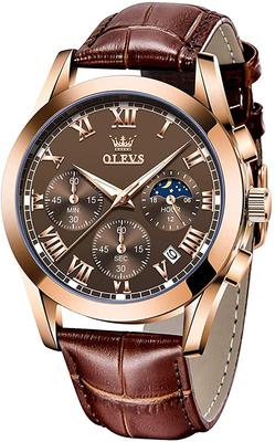 OLEVS Lightweight Analog Quartz Men's Wristwatch, Waterproof, Watch, Brown, Gentleman's Watch, Date, Day, Chronograph.