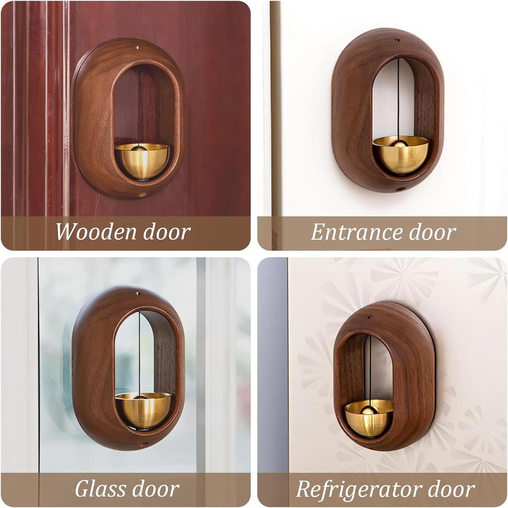 1pc Magnetic Brass Doorbell Reminder Wooden Wind Chimes Self-adhesive Shopkeepers Bell for Door Home Decorations